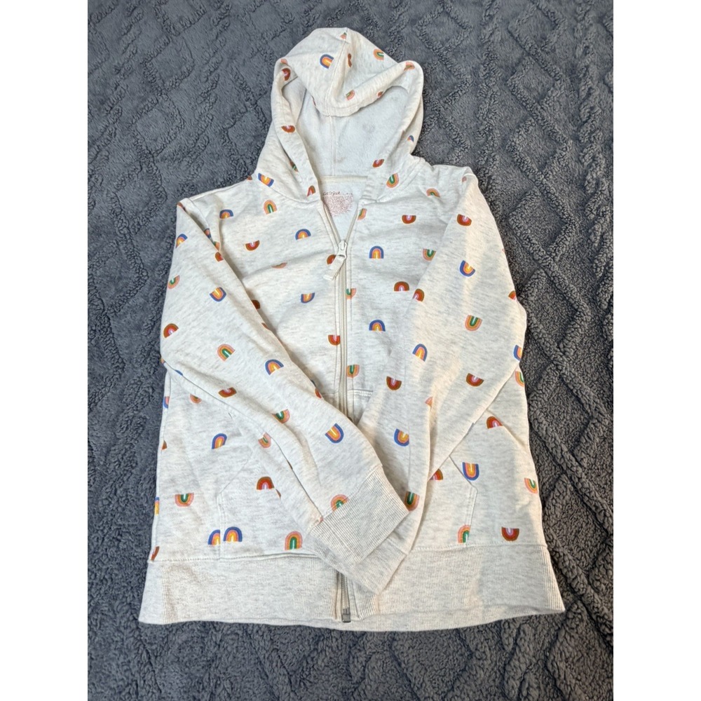 Cat & Jack Girls Rainbow Zip-Up Hoodie Sweatshirt Size Large (10/12) Oatmeal